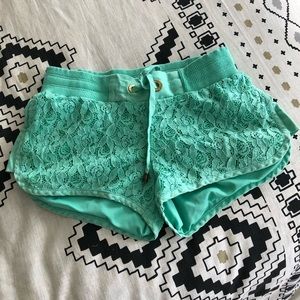 Teal lace shorts
